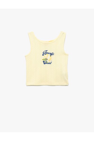 Koton New Season Crew Neck Sleeveless Slim Fit Lemon Printed Crop Undershirt