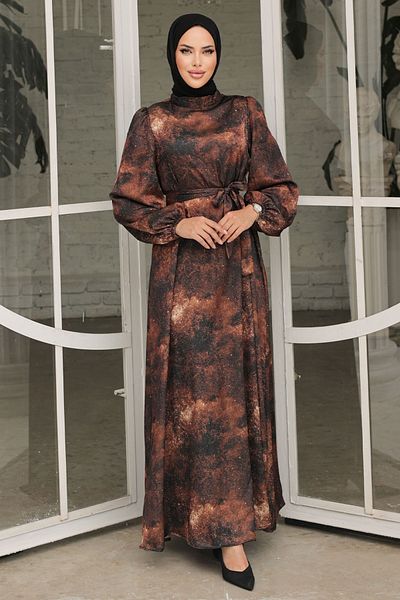 InStyle Starry Night Patterned Brown Dress