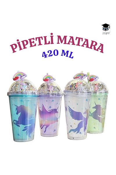 SEYFİKİRTASİYE 1Pcs Patterned Plastic Cup with Straw 420ml Mixed Color Shipping