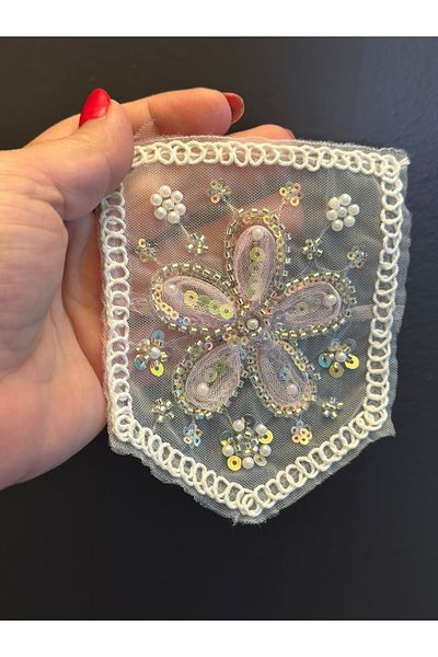 Gönülden Tasarım Bead Puls Embroidery Pocket Embroidery Sewing Application 14X12 cm Pink