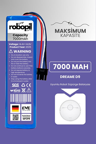 ROBOPİL Dreame D9 Pil Batarya [Maksimum Kapasite] 7000mah Akıllı Robot Süpürg...