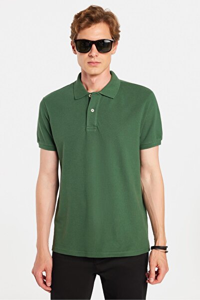 Tudors Men's Slim Fit Slim Fit 100% Cotton Green Polo Neck T-Shirt