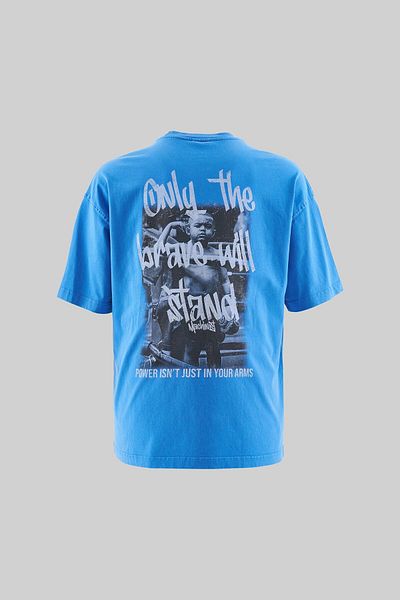 Machinist Slogan and Photo Printed Washing Tee Soft Blue