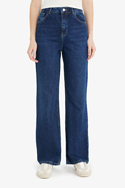 DeFacto 90-те години Широки крачоли Висока талия Дълги дънки с измитани крачо...