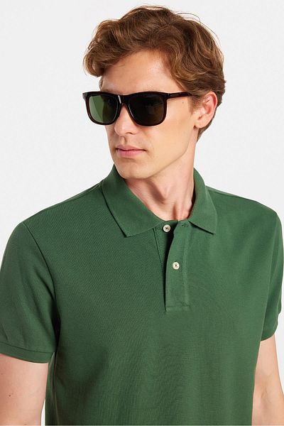 Tudors Ανδρικό μπλουζάκι με λεπτή εφαρμογή Slim Fit 100% βαμβακερό πράσινο γιακά πόλο