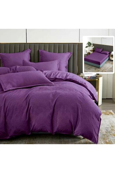 PATONE Bed linen Cotton Satin Baroque UNI, 6 pieces, fitted sheet 160x200cm, double bed, purple