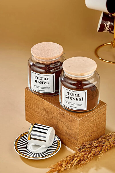 Reyok Home 2-Piece Wooden Lid Filter Coffee & Turkish Coffee Storage Container 500 Ml Glass Jar