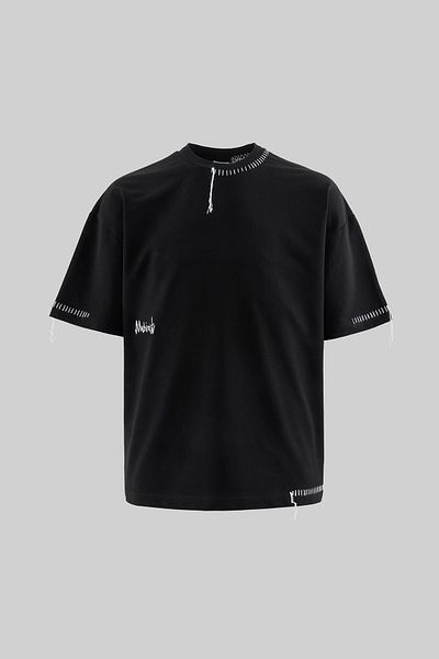Machinist Men's Blanket Stitch Oversize Black T-Shirt