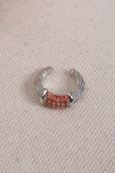 Süspüs Accessories Silver Color Single Compression Cartilage Earring with Orange Zircon Stone