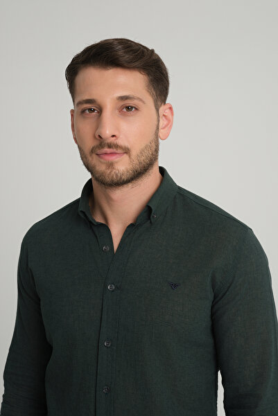 Klothy Ανδρικό λινό πουκάμισο με μακρυμάνικο γιακά 2198