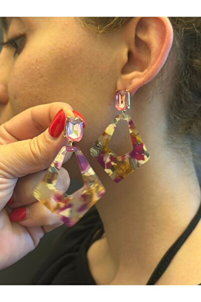 Gönülden Tasarım KEMİK DESENLİ RENKLİ KADIN KÜPE 5 CM Pembe