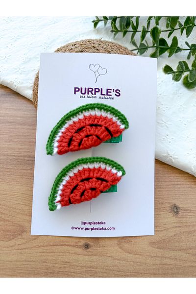 PURPLE'S BİR TUTAM MUTLULUK Pack of 2 Hand Knitted Watermelon Slice Baby Kids Women's Clamp Buckle