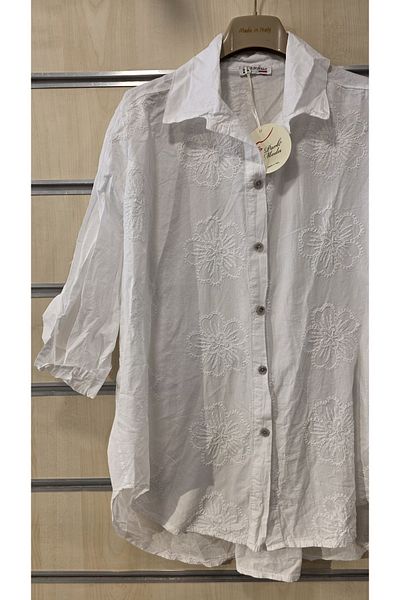 Park Moda Italian Shirt Floral Embossed Cotton