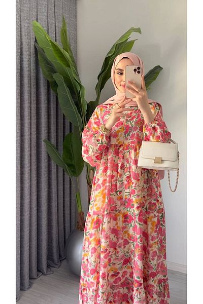 DEFNECE BUTİK Rana Floral Dress - Pink