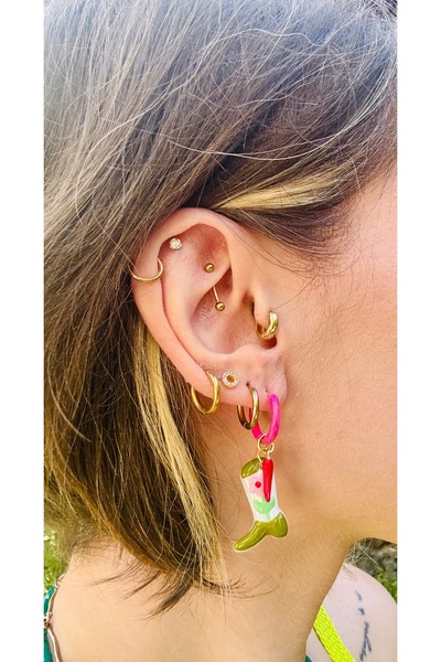 Markiz Takı Murano Glass Green Boots Red Pepper Detail Earrings