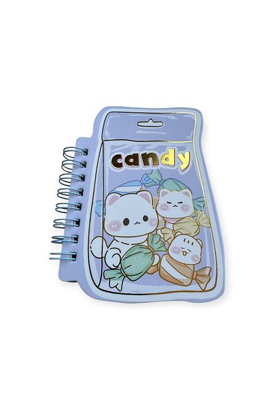 Polin Cute Cat Themed Mini Spiral Notepad, 8.4 X 11.5 Cm, with Candy Pack Design