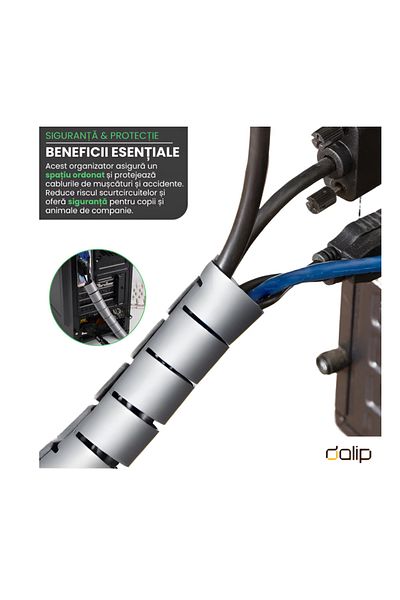 ONSG Dalip Cable Organizer Tube, TV PC Cable Management, Animal Protection, L: 2 m, D: 20 mm, Gray