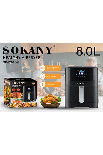 SOKANY 110 v 8 L 2000 w Non-stick Stainless Steel Air Fryer Oven Touchscreen Digital Control Smart Air Frye