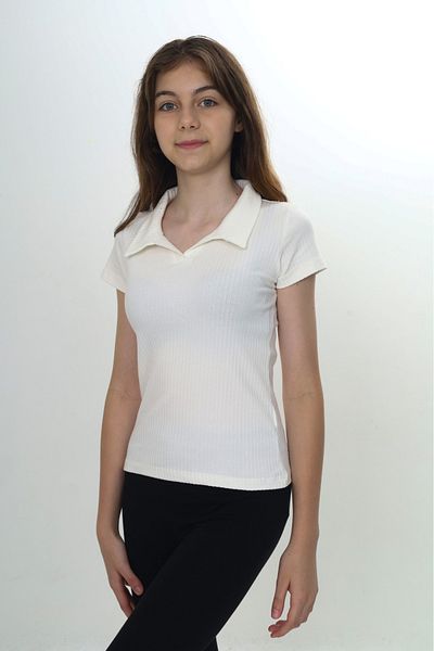 Toontoy Girls' School Polo Neck Ribbed T-Shirt