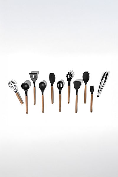 Nehir Angela Black Wooden Silicone 12 Piece Serving Set
