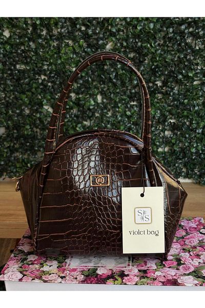 Moda Lime Women's Special Design Brown Crocodile Patterned Hand and Shoulder Bag