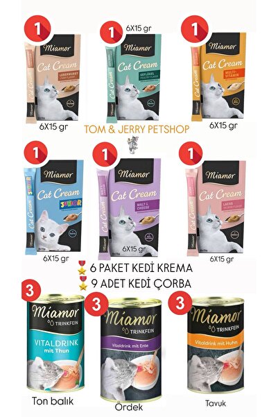 Miamor TOM&JERRYPETSHOP-Miamor Kedi Krema Karışık(6x15) 6 paket/Miamor Kedi Çorba Karışık 9 adet