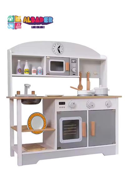ALBADER Kids Kitchen Playset, Children Play Kitchen for Toddler With Accessories, Wooden Kitchen Toy