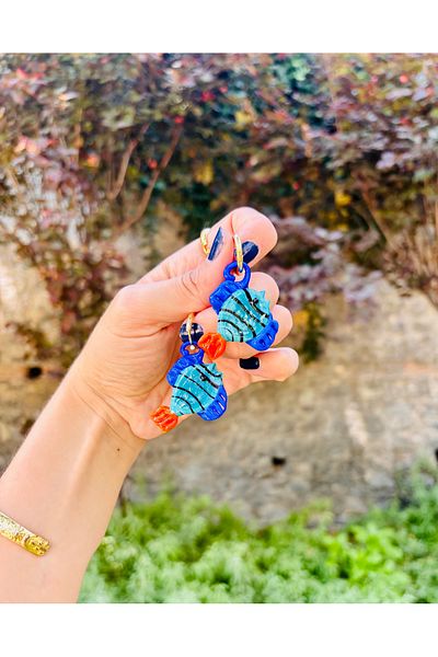 Markiz Takı Turquoise Murano Glass Fish Earrings