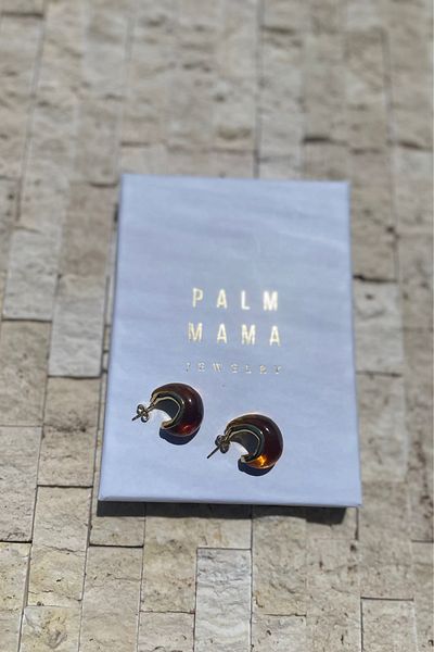 PALM MAMA JEWELRY Casual Stylish Amber Brown Gold Stainless Steel Curved Hoop Earrings