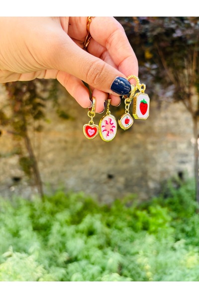 Markiz Takı Brand Heart Strawberry Multiple Earring Set