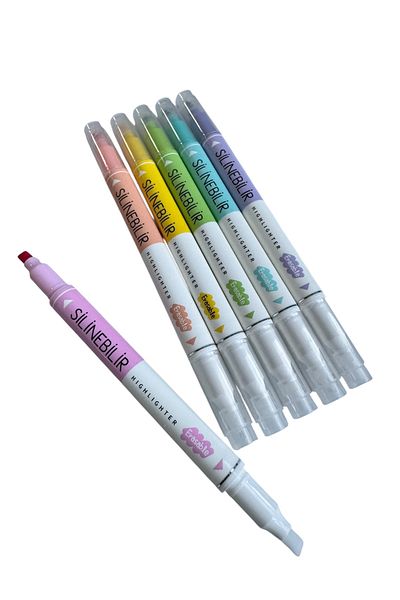 Polin Set of Erasable Highlighters, 6 Colors, Dual Tip Pastel Color Marker