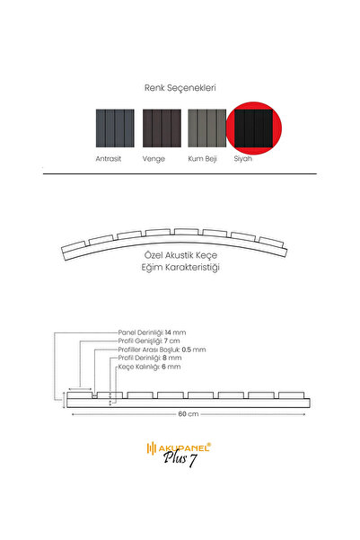 Akupanel PLUS7 60×245 cm Siyah Akustik Duvar Paneli