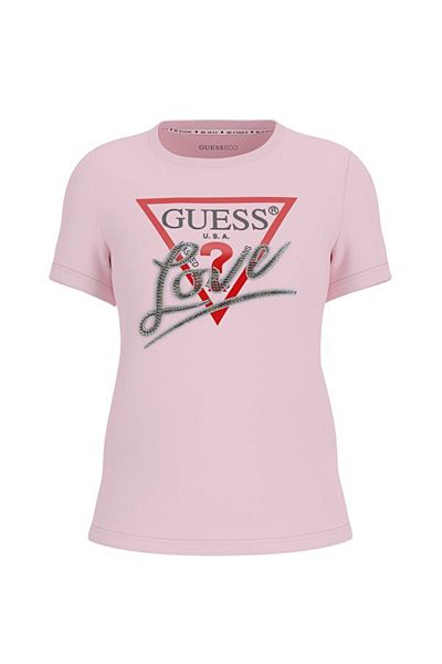 Guess Tricou Ss Cn Triangle pentru femei, cu croiala normală