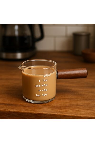 EMPA A V M 75 ml Milk Jug with Acacia Handle Small Heat-Resistant Glass