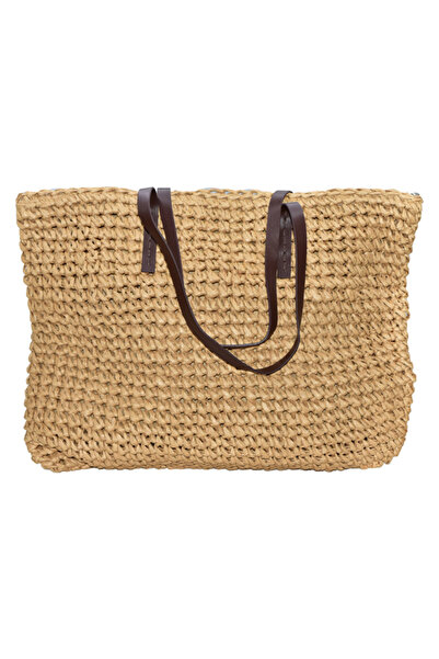DACSHOP Καθημερινή καλοκαιρινή τσάντα, από ψάθινο ρατάν, μπεζ/καφέ