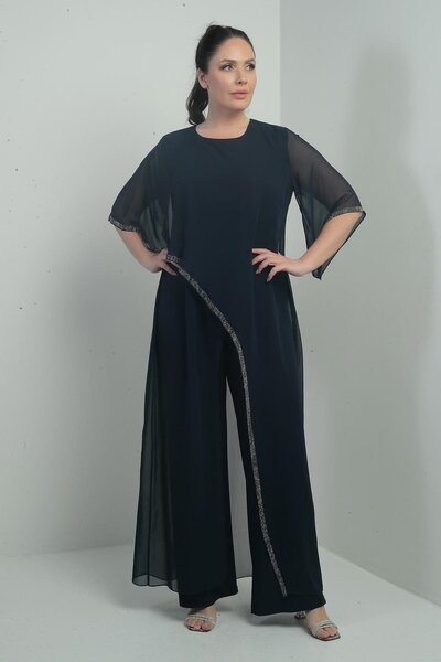 By Saygı Γυναικεία φόρμα σιφόν πέτρα με λεπτομέρειες ισπανική μανίκια φαρδιά πόδια μεγάλου μεγέθους Lycra