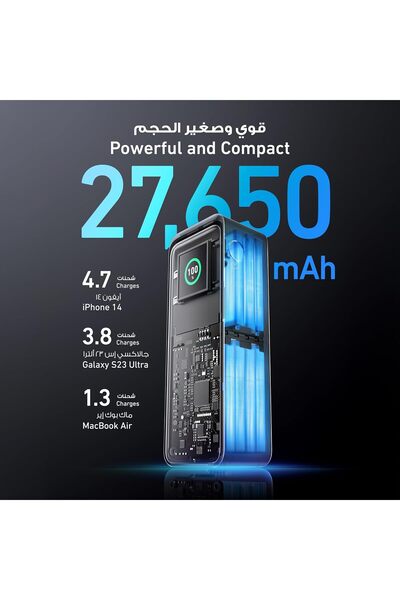 Anker بطارية انكر بسعة 27650 ملي امبير بقوة 250 واط بمنفذين تايب سي ومنفذ يو اس بي ذهبي