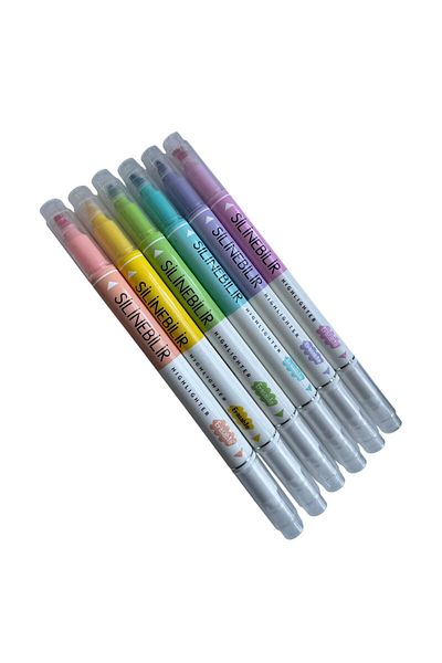Polin Set of Erasable Highlighters, 6 Colors, Dual Tip Pastel Color Marker