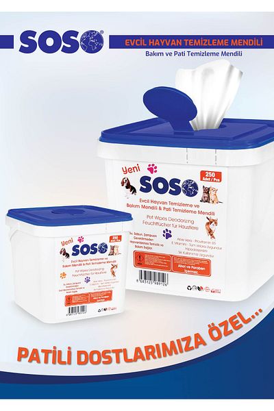 SOSOmarket 2Pcs X 250 Sheets - Soso Bucket Pet Cat Dog Paw and Body Cleaning Wipes Glstd