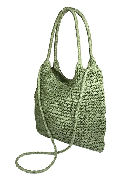 DACSHOP Casual summer bag L, made of rattan straw, green