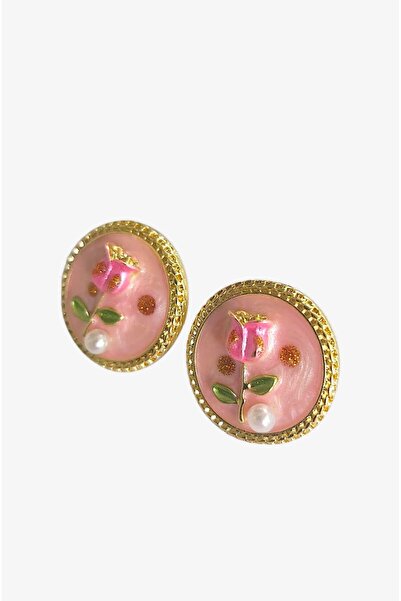 roseberry Pink Enamel Women's Earrings - R1540