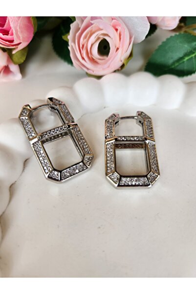GIHANDMADE Women's Earrings Silver Color Stone Detailed Steel Rectangular Spa...