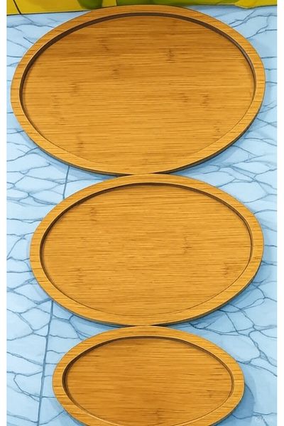 Hanedanev 3-Piece Oval Wooden Bamboo Look Presentation Tray 3 Sizes Wooden Presentation Tray 8493