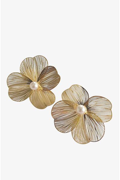 roseberry Gold Floral Pearl Stone Leyla Earrings - R1541