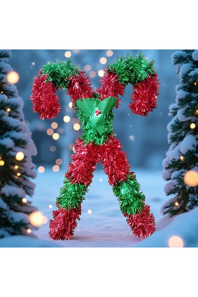 Kuzey High Quality Christmas Candy Cane Red Candy Cane Decor Metallic Christmas Window Display Decorations 38X26 cm