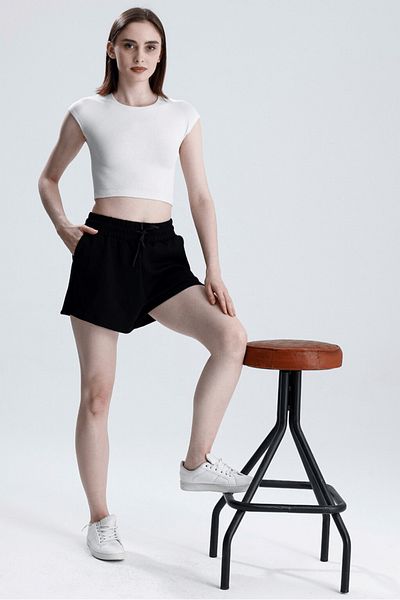 Warasiva Women's Black Shorts Modal Fabric Soft Textured Stretchy Lycra Lace-Up Double Pocket Shorts