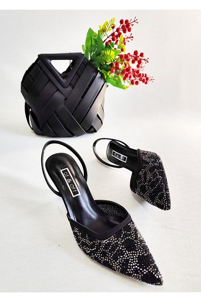 Of&Off Women's Stone Mesh Heel Shoes