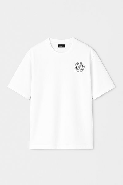 THE RULE Tricou unisex Chrome Hearts imprimat oversize 100% bumbac cu croiala largă, texturat, cu gâtul rotund RF0521
