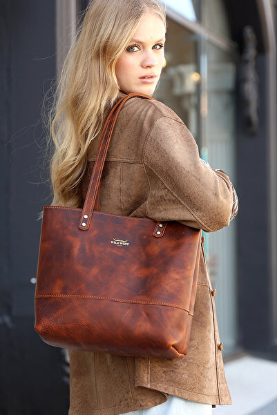 Wild West Crafted Tote Bag Large Hakiki Deri Kadın Tote Çanta.Doğum günü&Anne...
