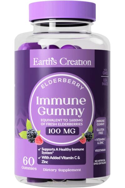 Earth's Creation Immune Gummy, Elderberry With Vitamin C & Zinc, 60 Gummies, ...